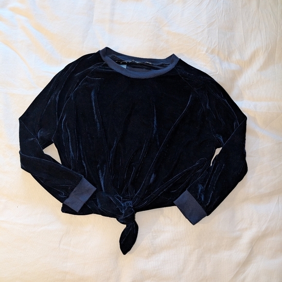 RDI Women's Long Sleeve Velour Tie Front Sweater Navy Size Small - Picture 5 of 9